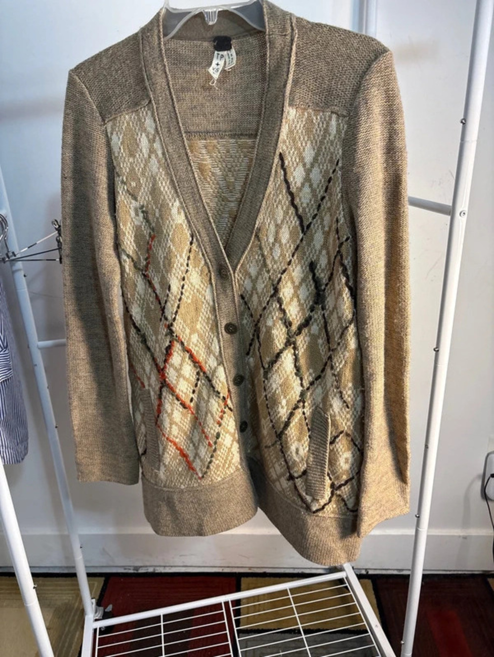 Free People We The Free Argyle Stitched Knit Cardigan Sweater - XS oversized